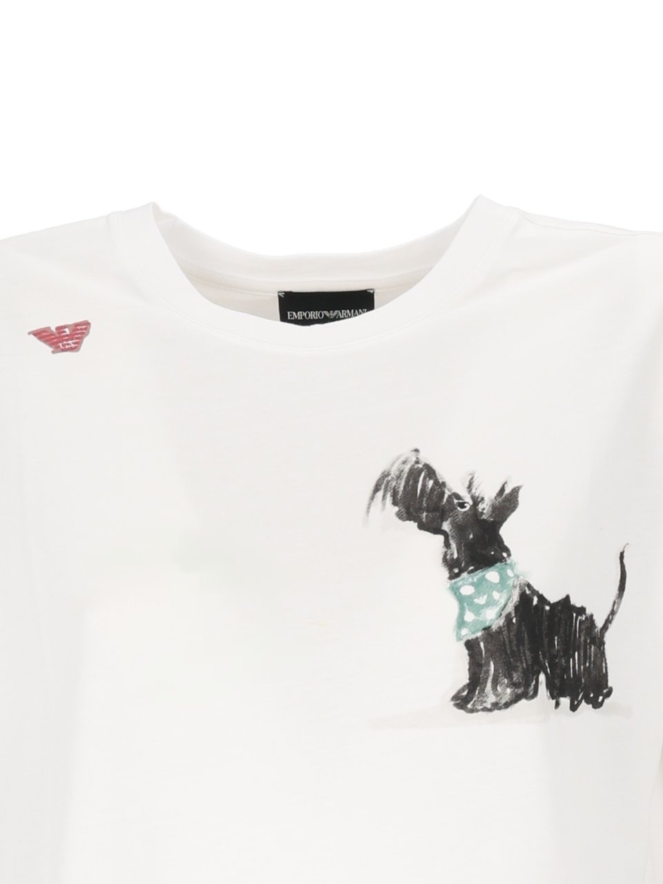 Emporio Armani Cropped White T-Shirt with Playful Dog Graphic Wit