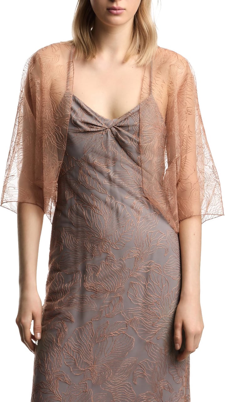 Emporio Armani Embroidered Tulle Bat Sleeves Elegant Cape Neutraal