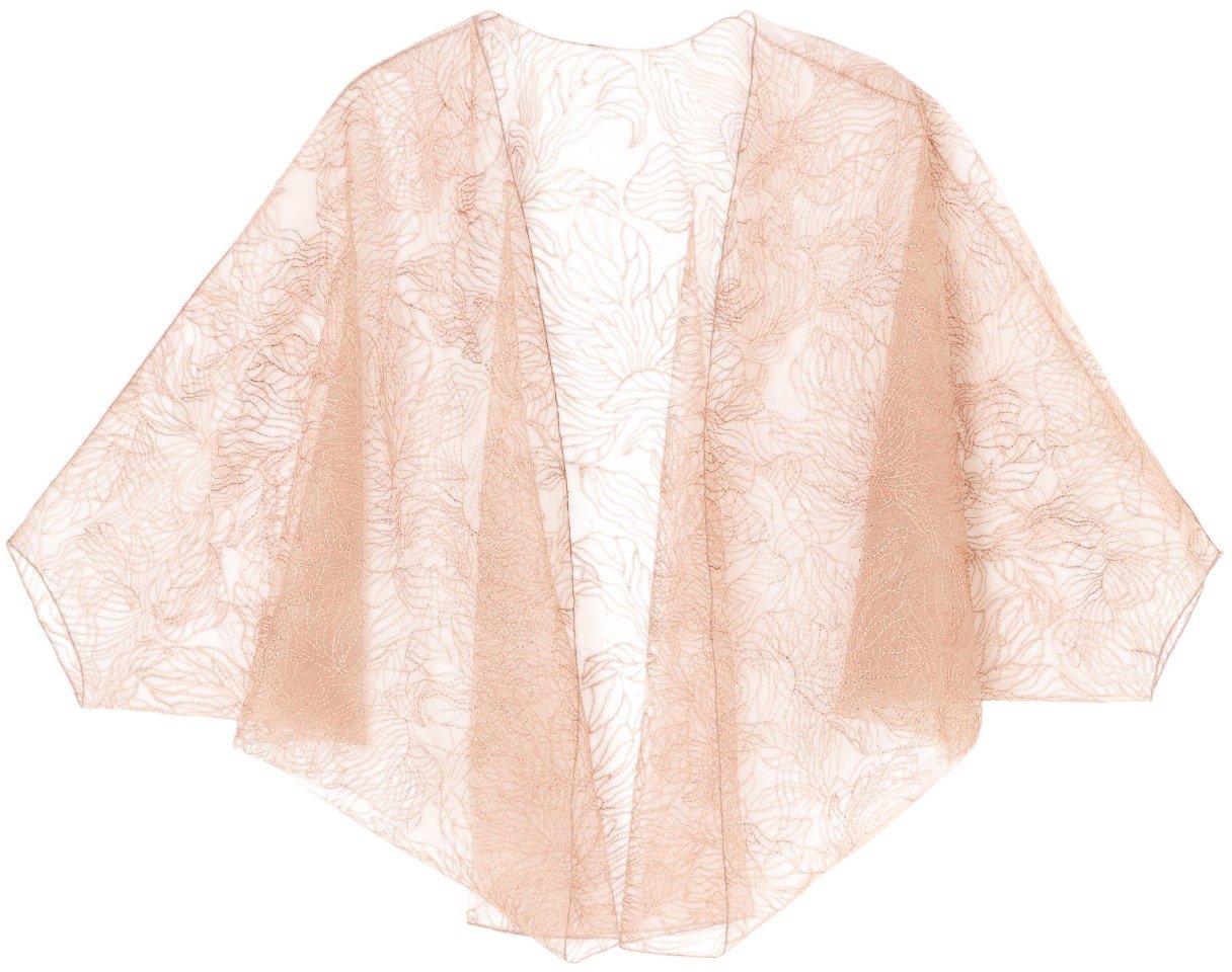 Emporio Armani Embroidered Tulle Bat Sleeves Elegant Cape Neutraal