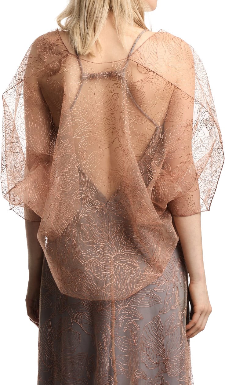 Emporio Armani Embroidered Tulle Bat Sleeves Elegant Cape Neutraal