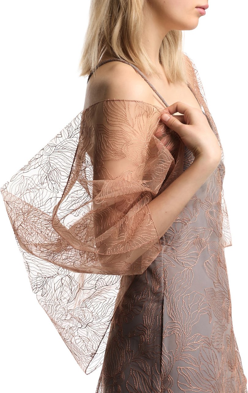Emporio Armani Embroidered Tulle Bat Sleeves Elegant Cape Neutraal