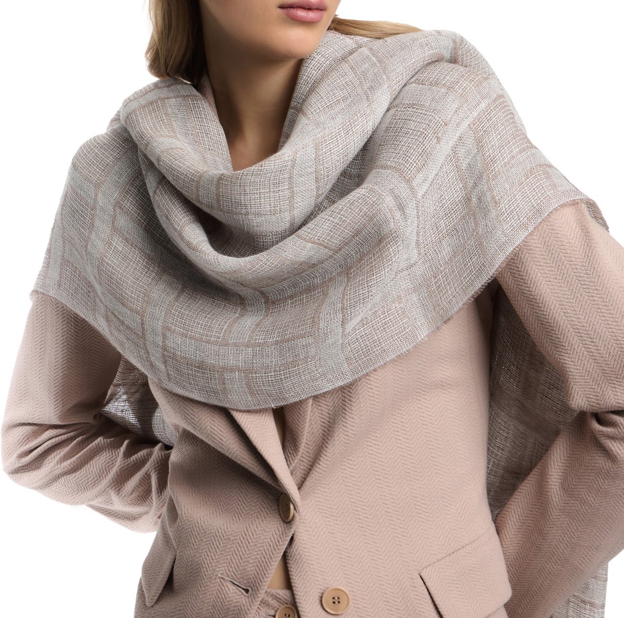 Emporio Armani Brushed Linen Lurex Threads Women's Scarf Neutraal
