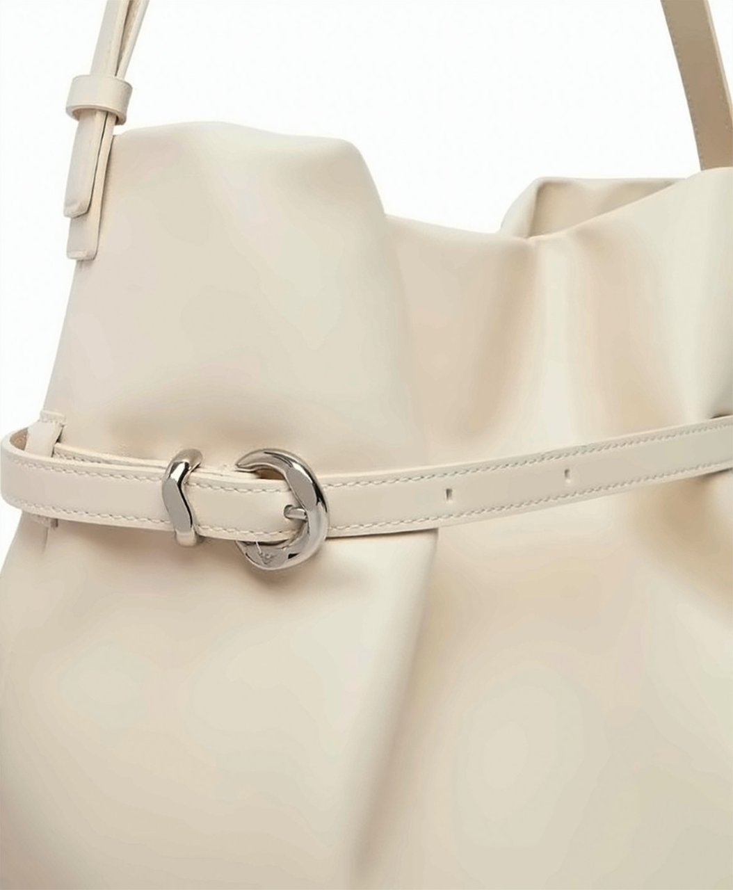 Emporio Armani Ivory Smooth Finish Buckle Shoulder Bag Neutraal