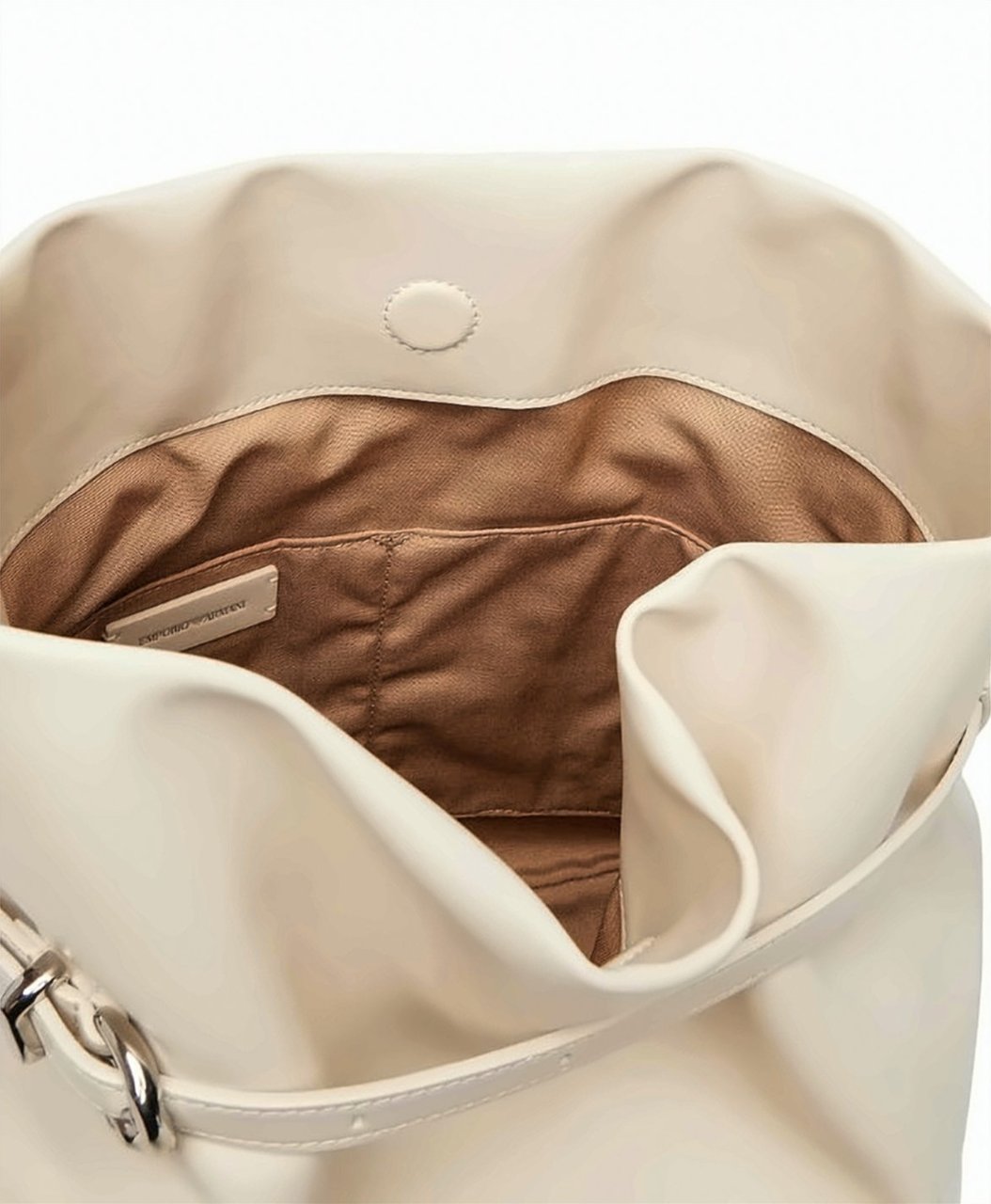 Emporio Armani Ivory Smooth Finish Buckle Shoulder Bag Neutraal