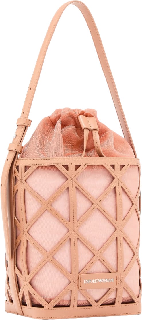 Emporio Armani Mesh Leather Exterior Drawstring Bucket Bag Neutraal