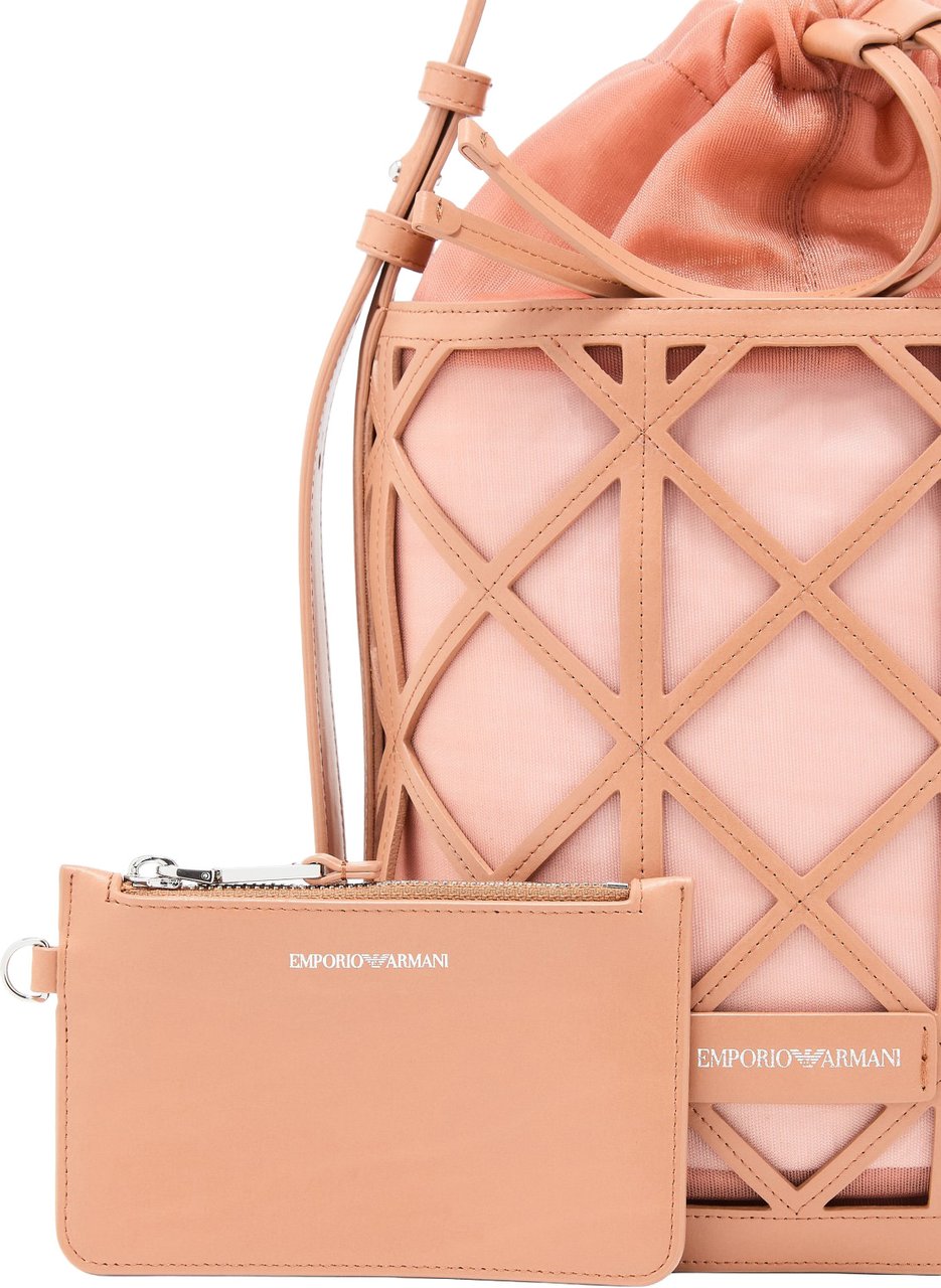 Emporio Armani Mesh Leather Exterior Drawstring Bucket Bag Neutraal