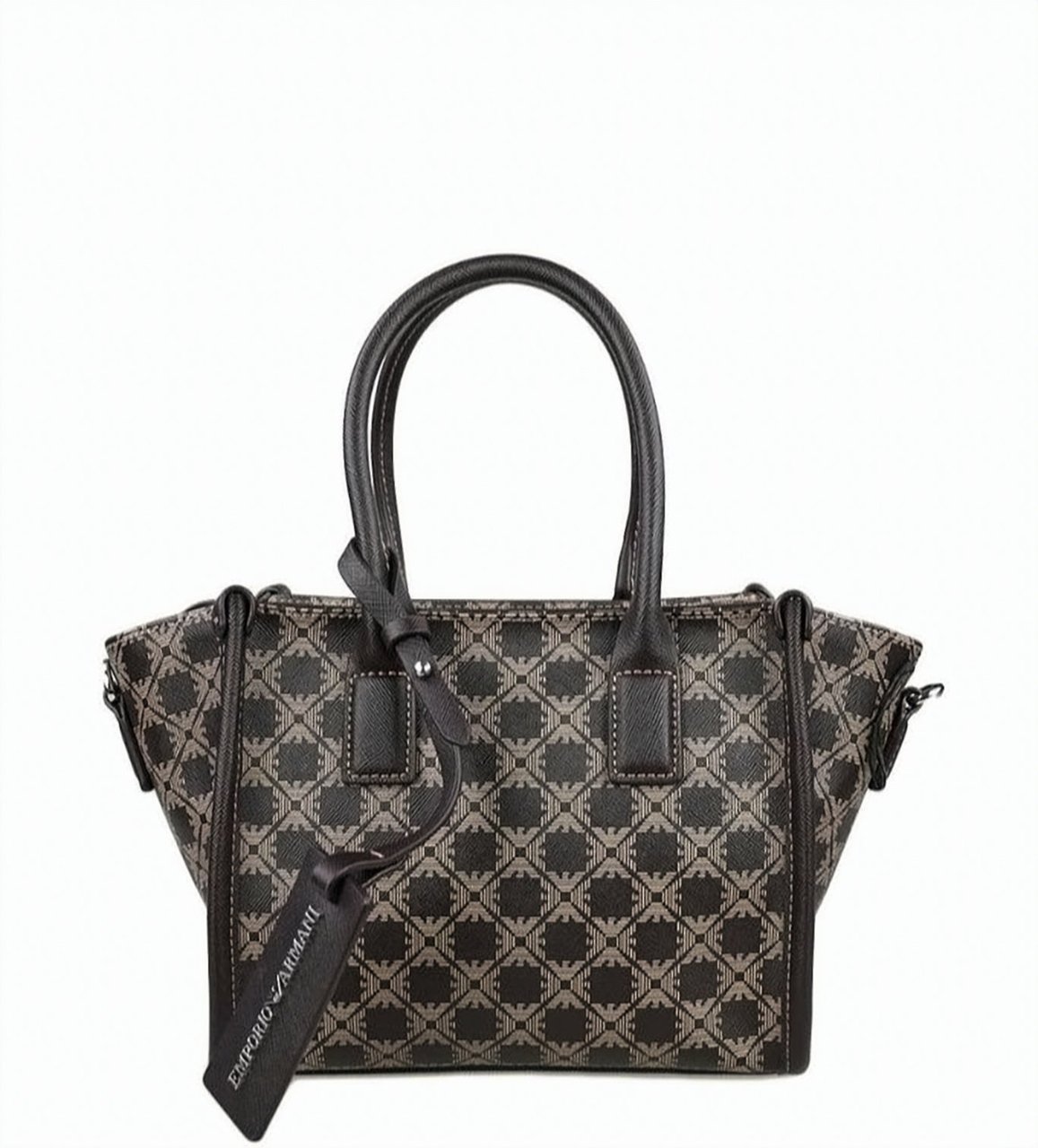 Emporio Armani Black Beige Pattern Double Handle Bag Grijs