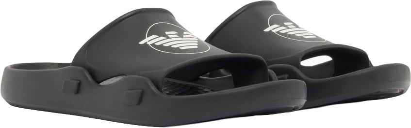 Emporio Armani Contoured Pvc Eagle Sliders Black Zwart