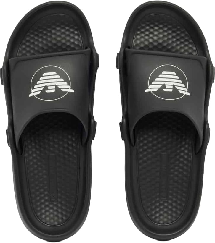 Emporio Armani Contoured Pvc Eagle Sliders Black Zwart