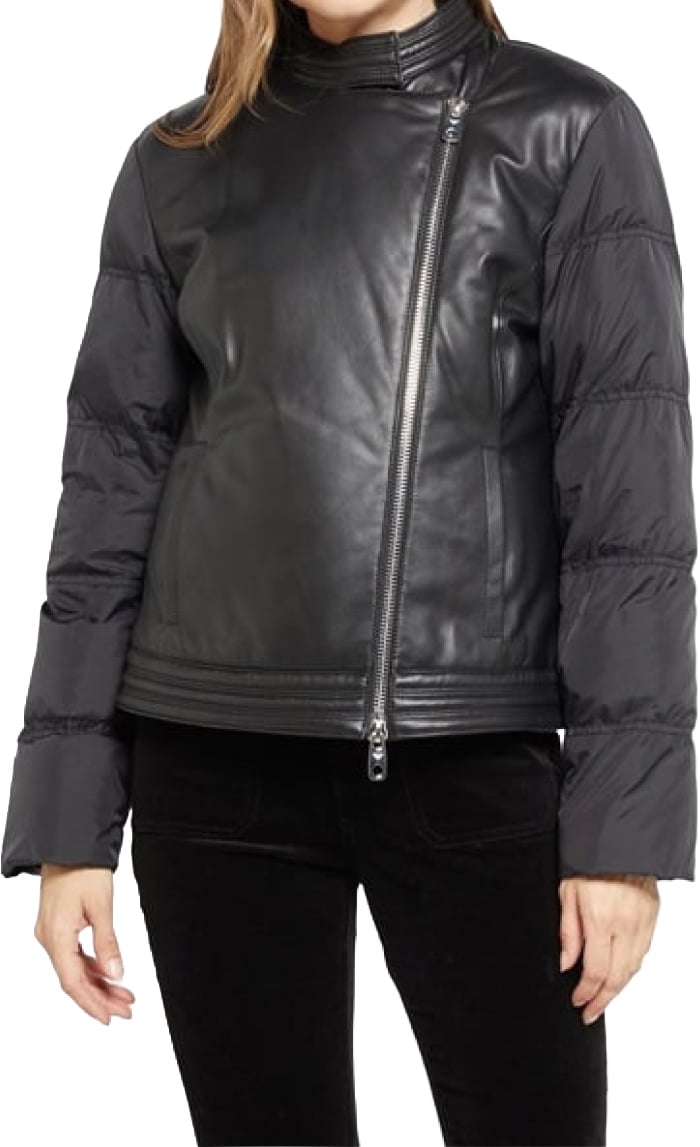 Emporio Armani Hybrid Leather Caban Jacket Zwart
