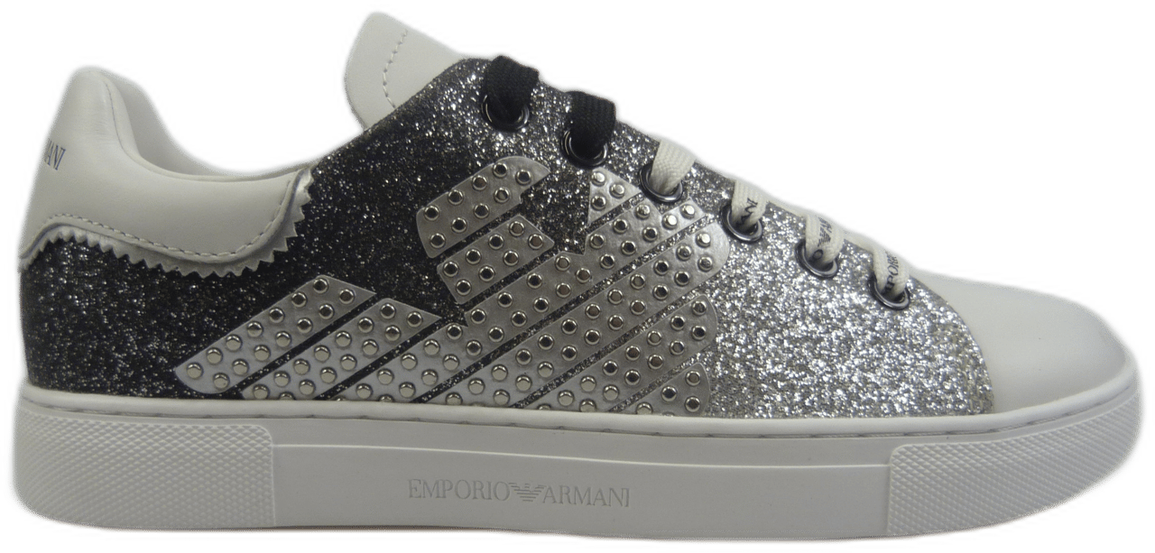 Emporio Armani Sneakers effetto glitterato Wit