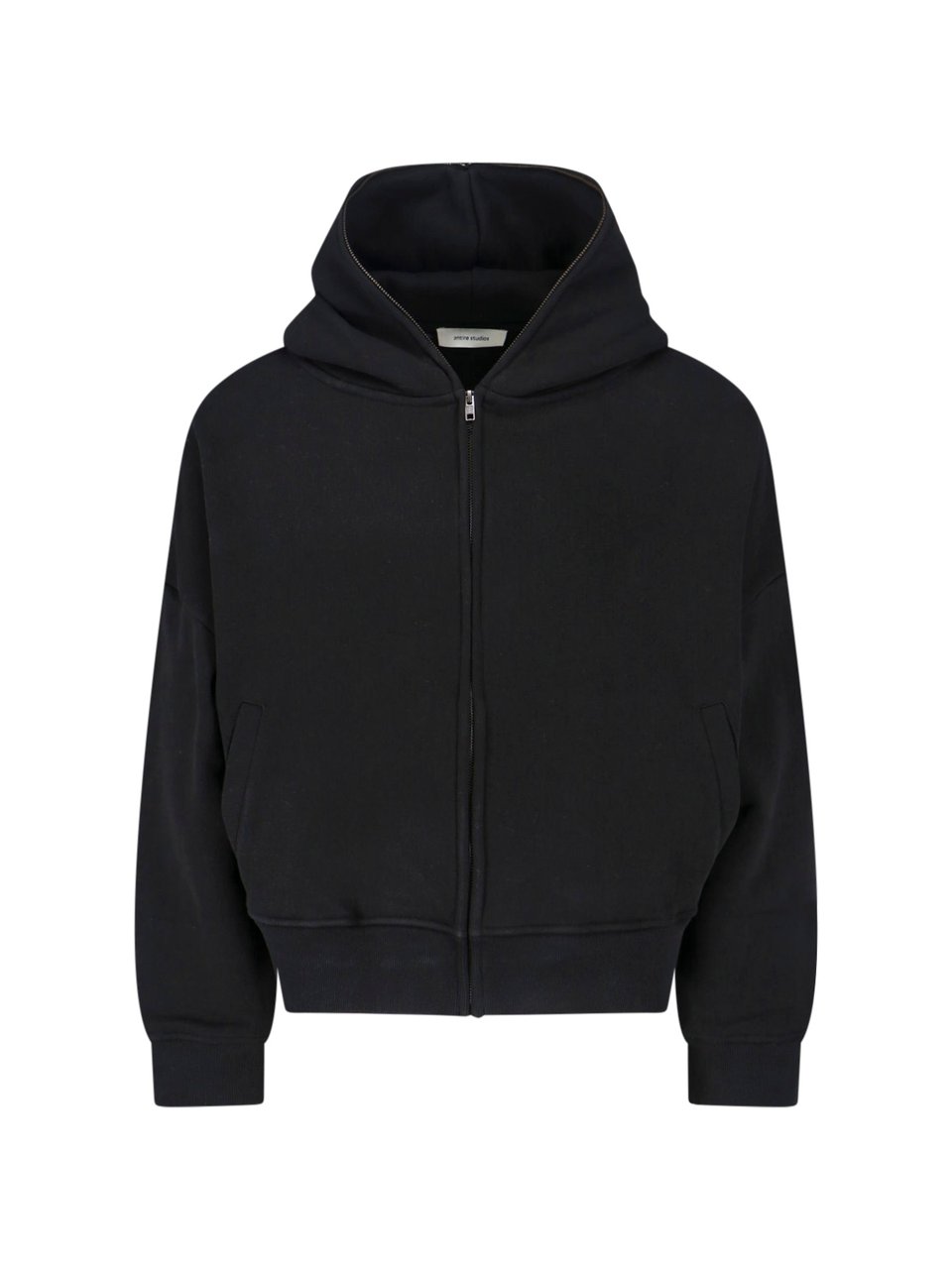 Entire Studios Black Cropped Structured Cotton Hoodie Zwart