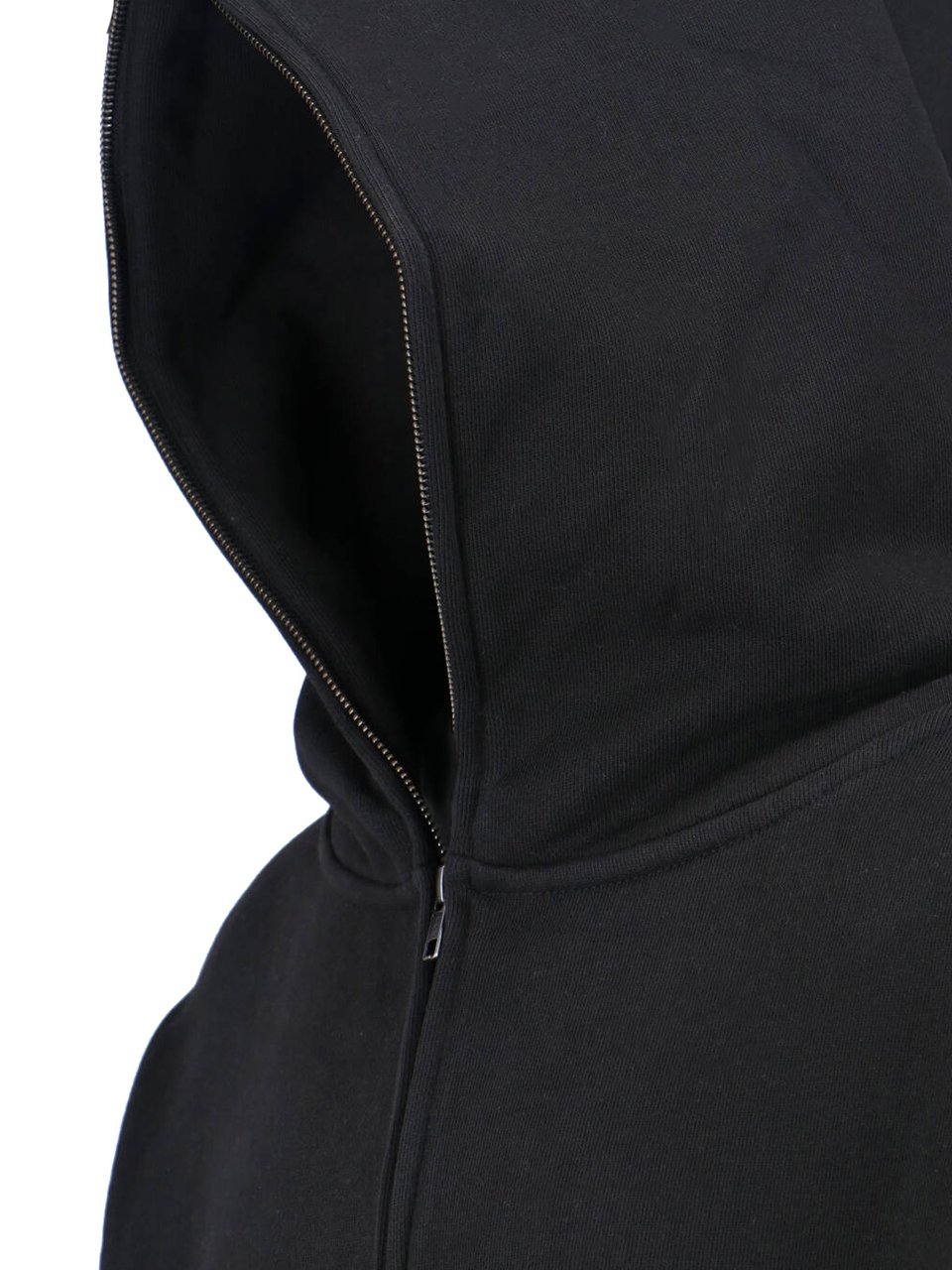 Entire Studios Black Cropped Structured Cotton Hoodie Zwart