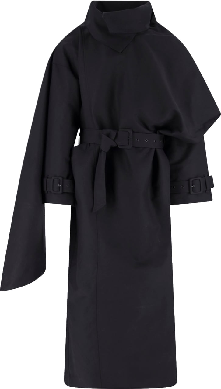 Entire Studios Black Asymmetrical Cape Overlay Jacket Zwart