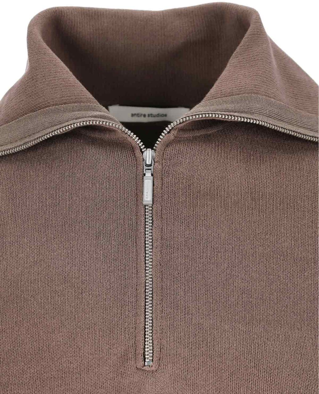Entire Studios High-Collar Brown Cotton Zip Sweater Bruin