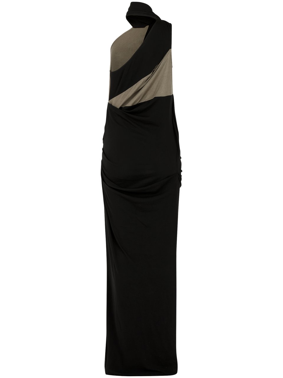 Entire Studios Draped Two-Tone Maxi Dress with Asymmetrical Layers Zwart