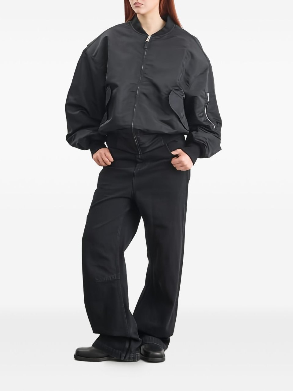 Entire Studios Puffy Black Bomber Jacket With Oversized Silhouette And Zippered Pockets Zwart