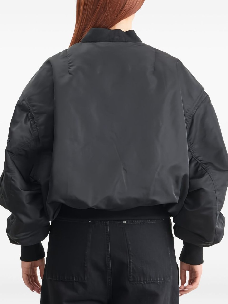 Entire Studios Puffy Black Bomber Jacket With Oversized Silhouette And Zippered Pockets Zwart