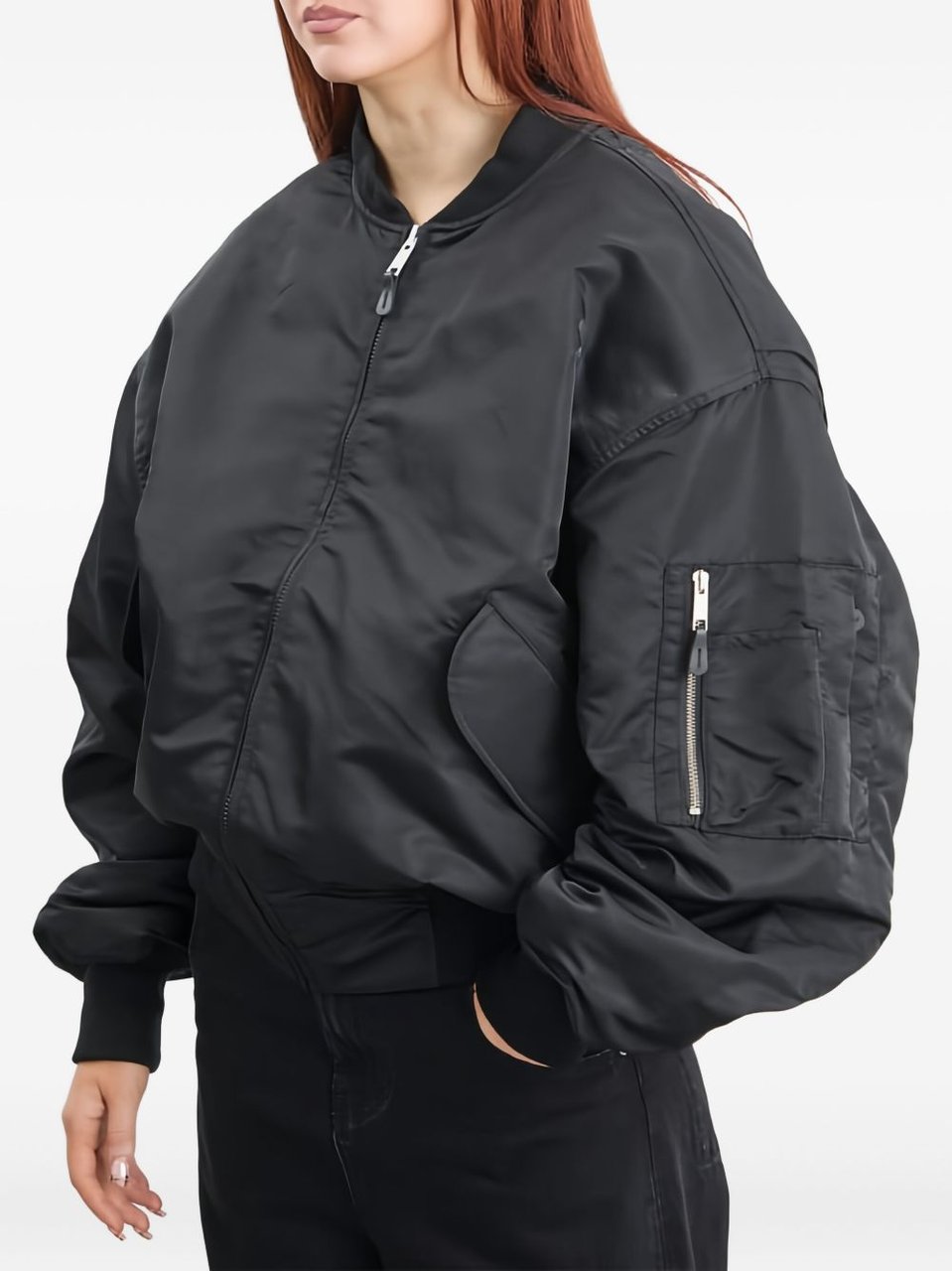 Entire Studios Puffy Black Bomber Jacket With Oversized Silhouette And Zippered Pockets Zwart