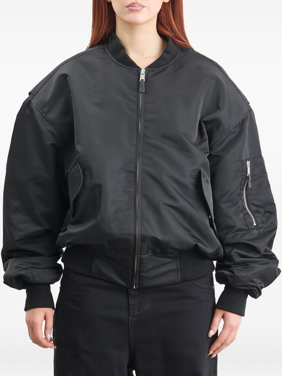 Entire Studios Puffy Black Bomber Jacket With Oversized Silhouette And Zippered Pockets Zwart
