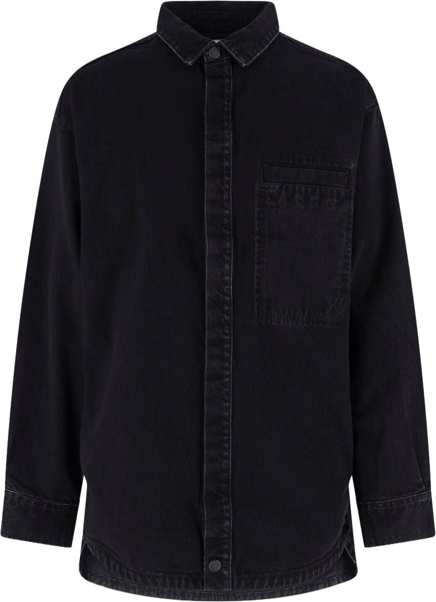 Entire Studios Black Long-Sleeve Concealed Button Shirt Zwart