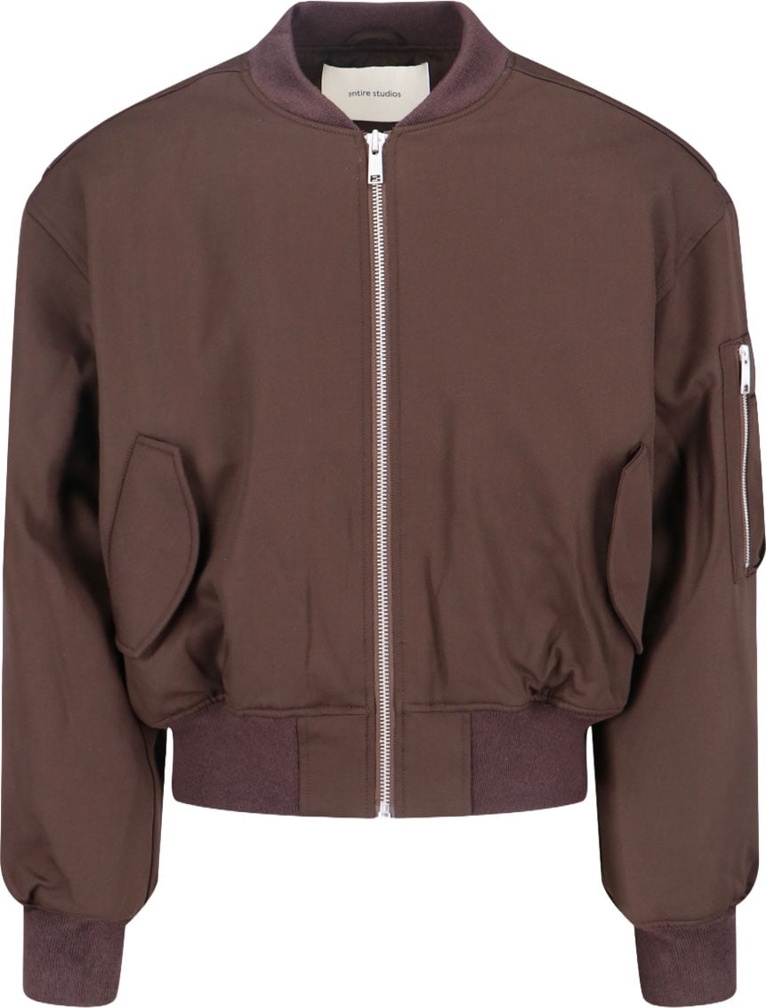 Entire Studios Brown Wool Bomber Jacket with Ribbed Details Bruin