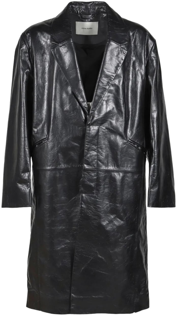 Entire Studios Single Breasted Leather Coat Black Leather Zwart