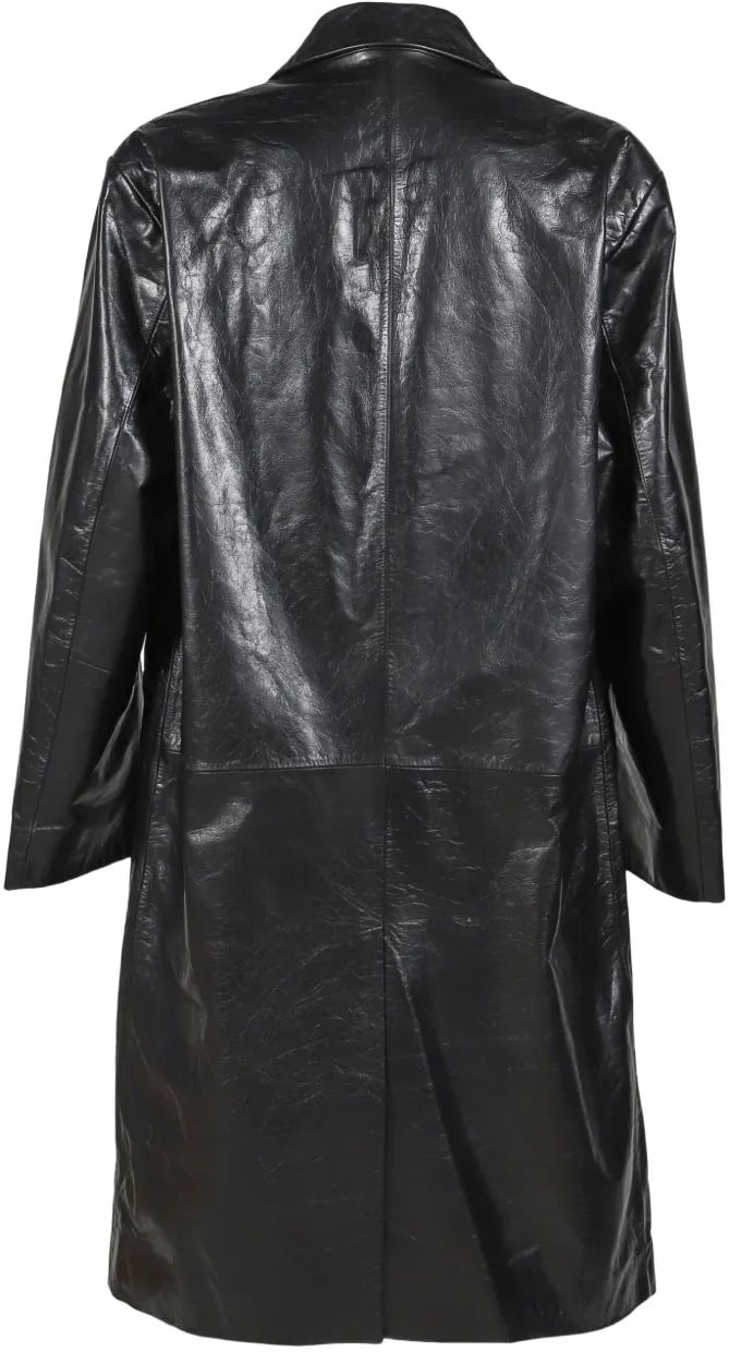 Entire Studios Single Breasted Leather Coat Black Leather Zwart