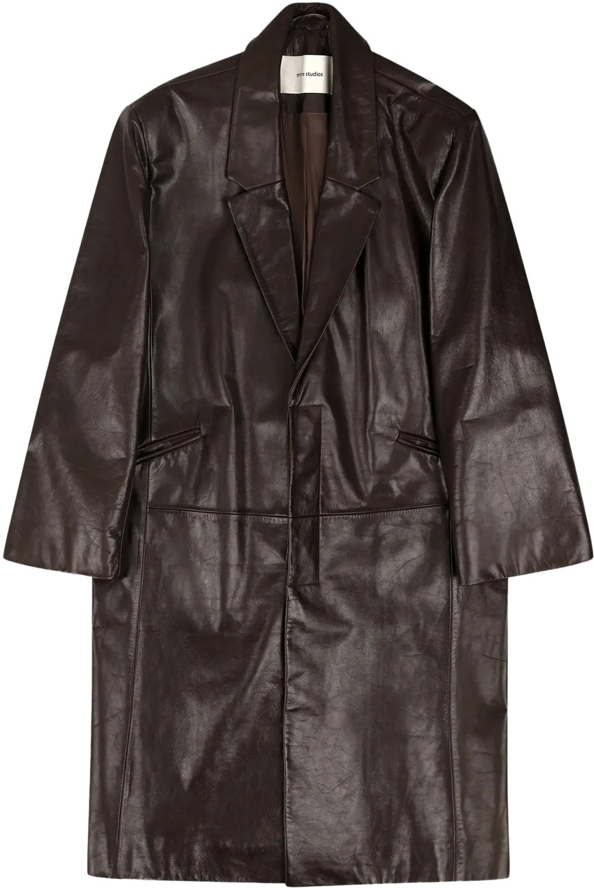 Entire Studios Single Breasted Leather Coat Dark Brown Bruin