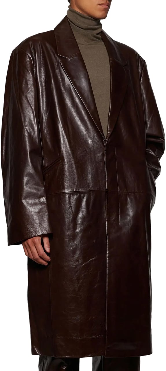 Entire Studios Single Breasted Leather Coat Dark Brown Bruin