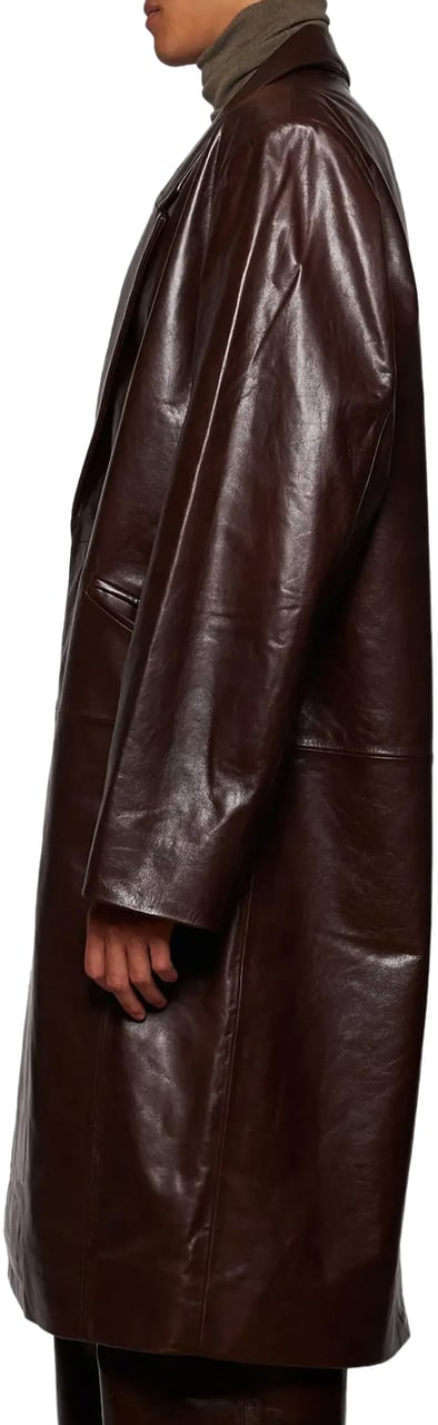 Entire Studios Single Breasted Leather Coat Dark Brown Bruin