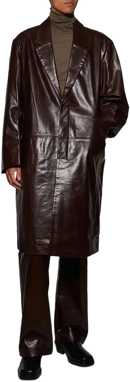 Entire Studios Single Breasted Leather Coat Dark Brown Bruin