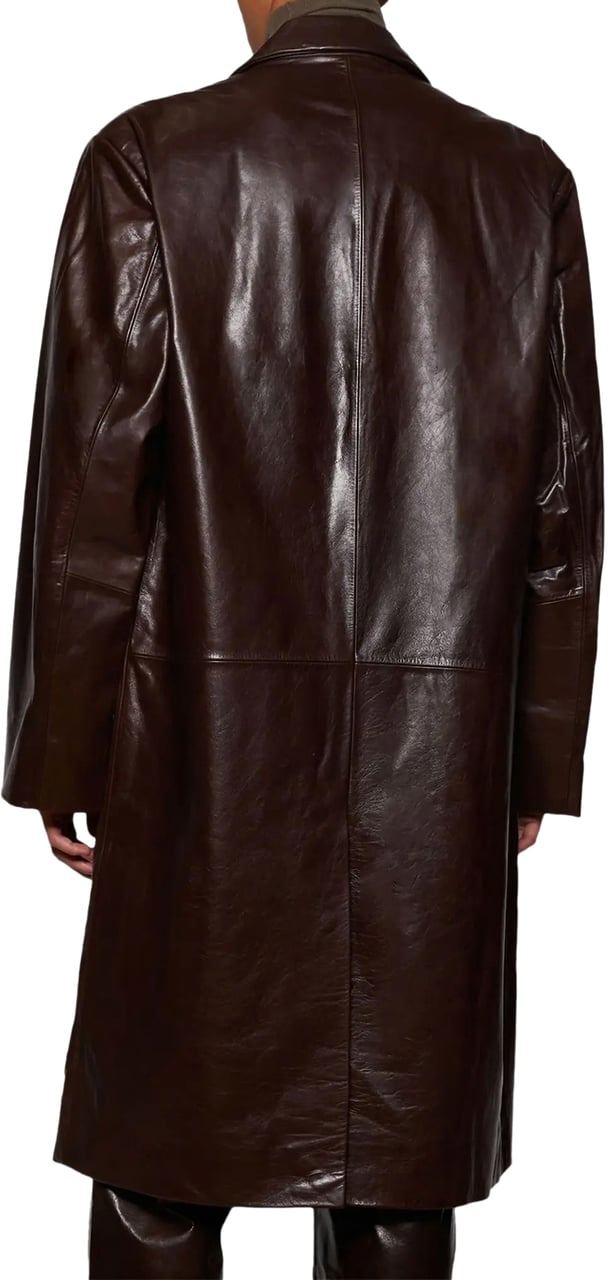 Entire Studios Single Breasted Leather Coat Dark Brown Bruin