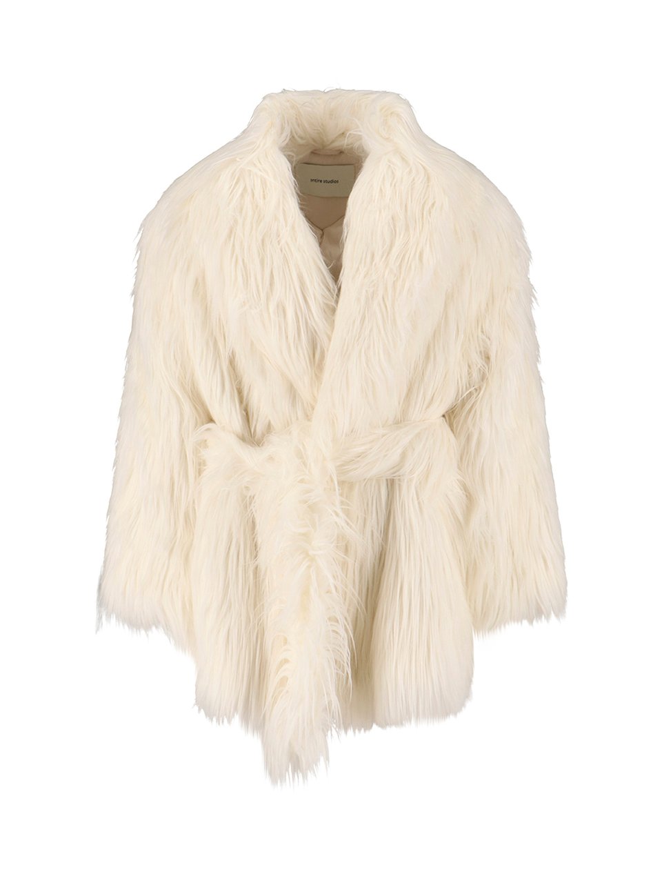 Entire Studios Faux Fur Cream Coat with Adjustable Belt Neutraal