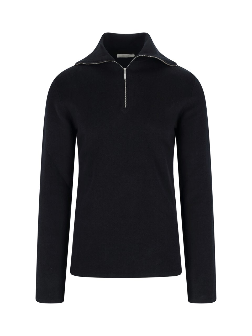 Entire Studios High-Collar Black Cotton Zip-Through Knitwear Zwart