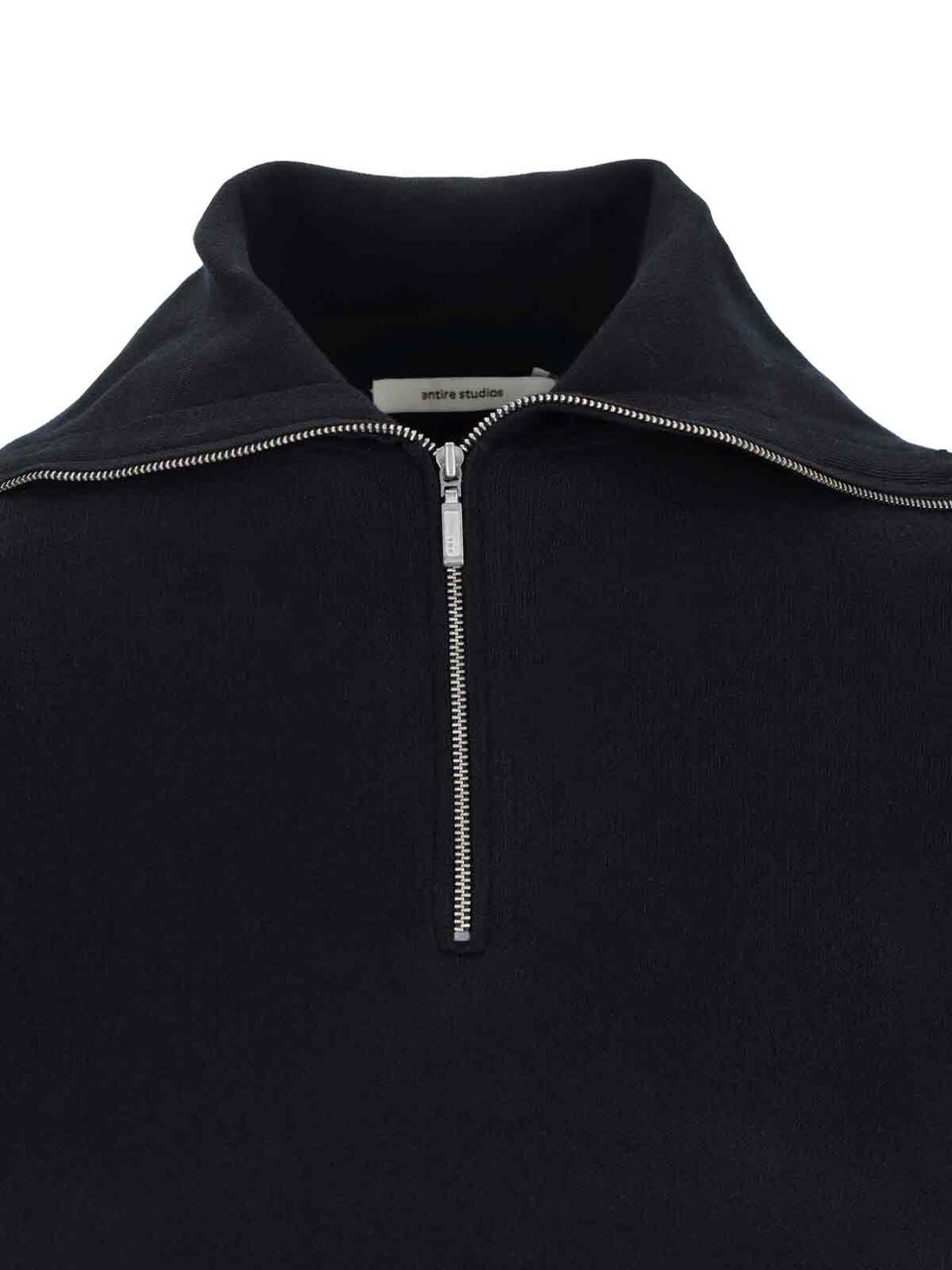Entire Studios High-Collar Black Cotton Zip-Through Knitwear Zwart