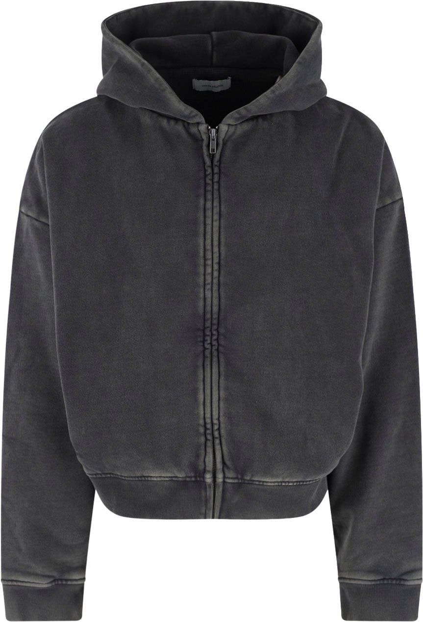 Entire Studios Black Washed Cropped Zip Hoodie Zwart