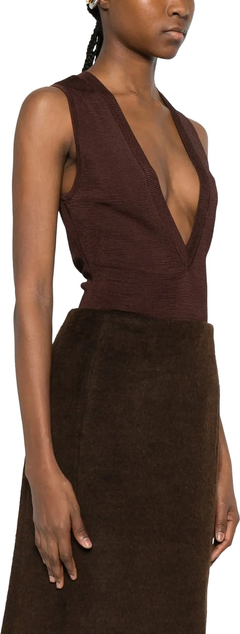 Entire Studios Deep V Neck Bodysuit Chocolate Bruin