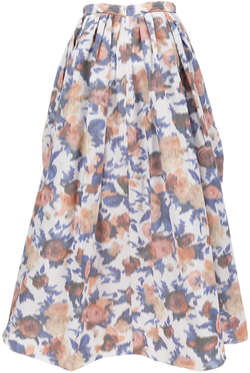 Erdem Maxi Skirt With Pleated Floral Design And Structured Waistband Roze