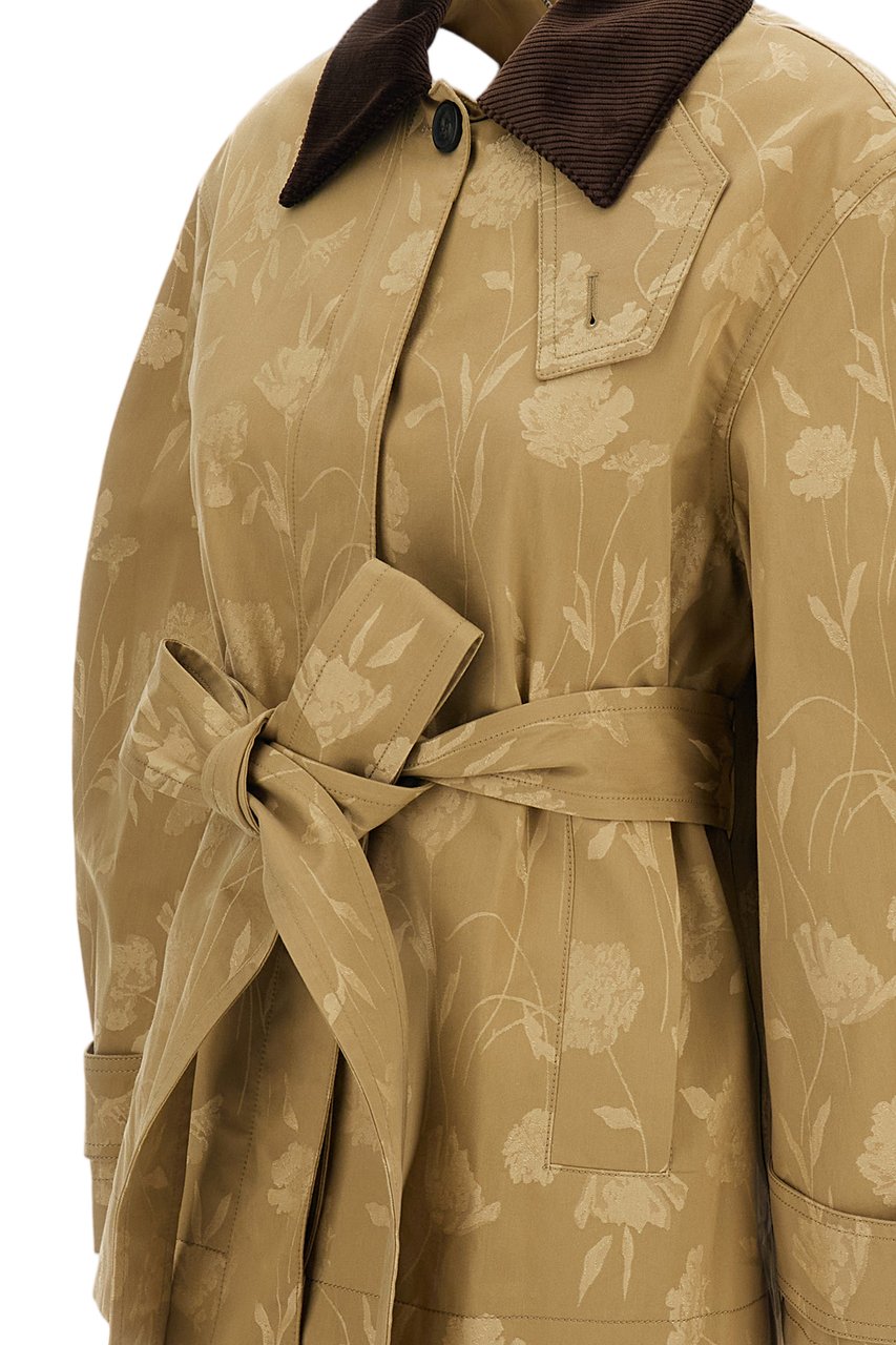 Erdem Poppy Design Cotton Jacquard Oversize Jacket with Curved Sleeves Bruin