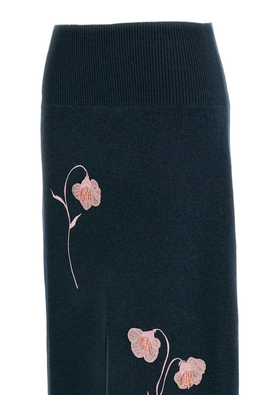 Erdem Green Embroidered Wool Pencil Skirt Groen