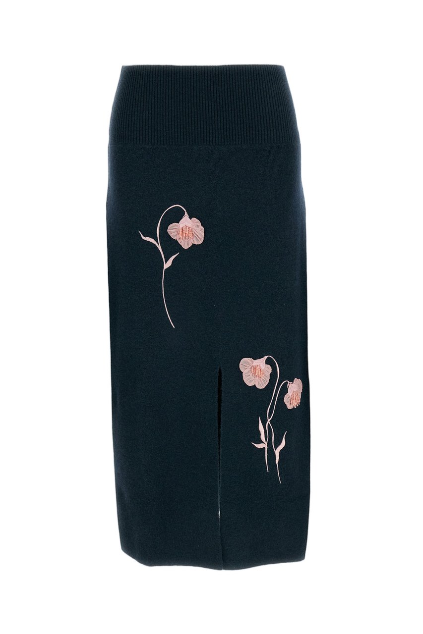 Erdem Green Embroidered Wool Pencil Skirt Groen