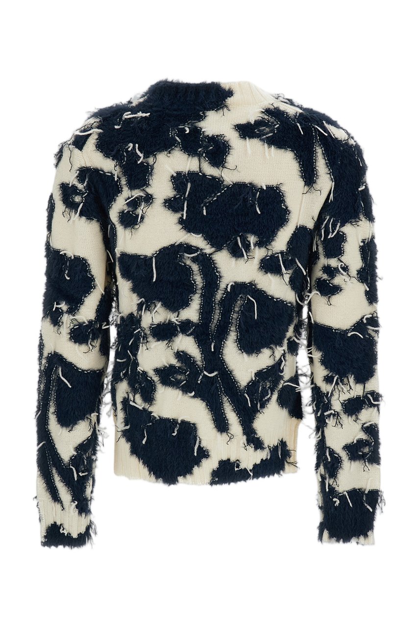 Erdem Textured Floral Knit Jumper with Cropped Silhouette and Cutaway Side Split Neutraal