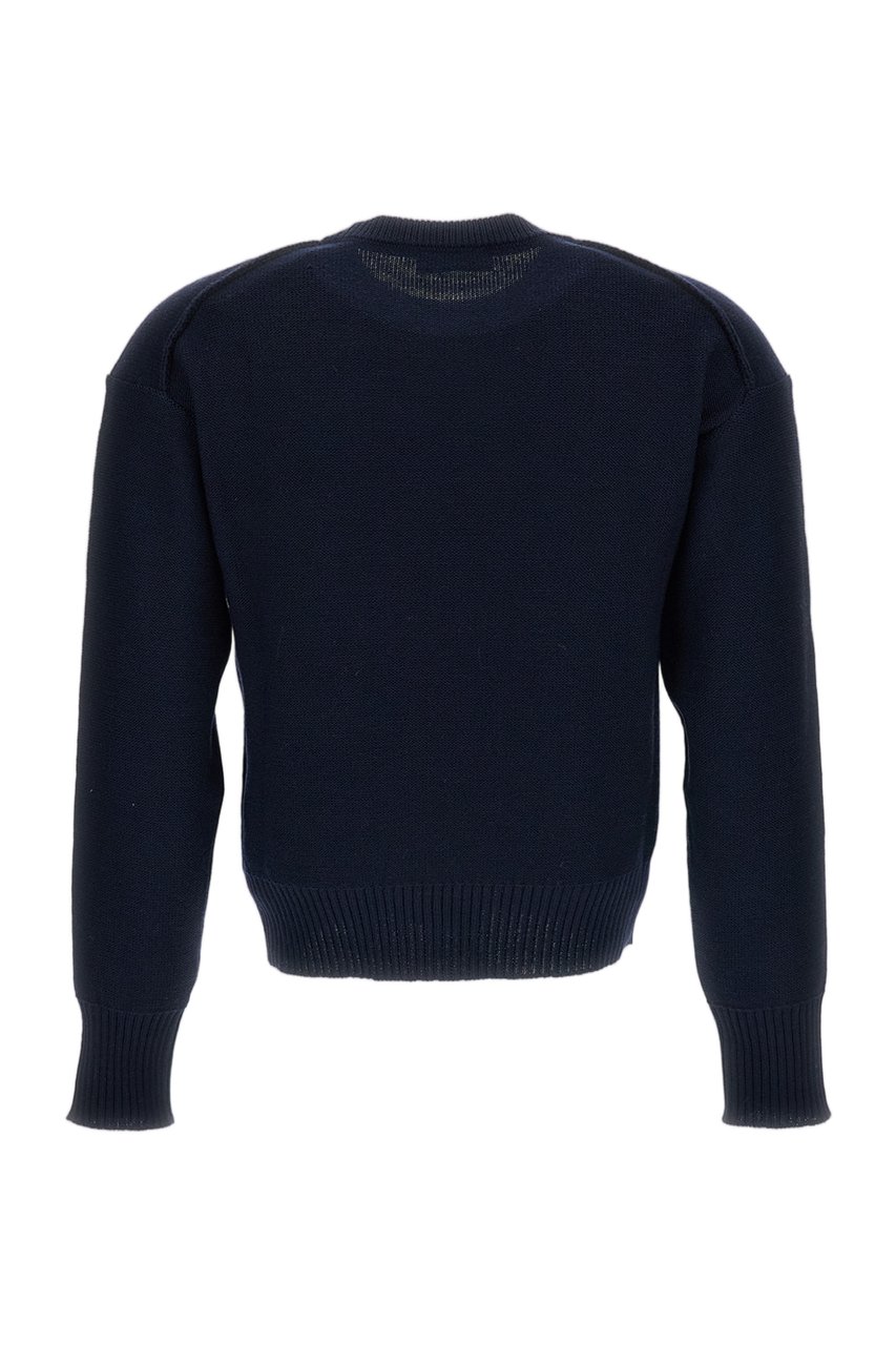 Erdem Cropped Crewneck Jumper in Extra Fine Merino Wool with Jacquard Floral Motifs Blauw