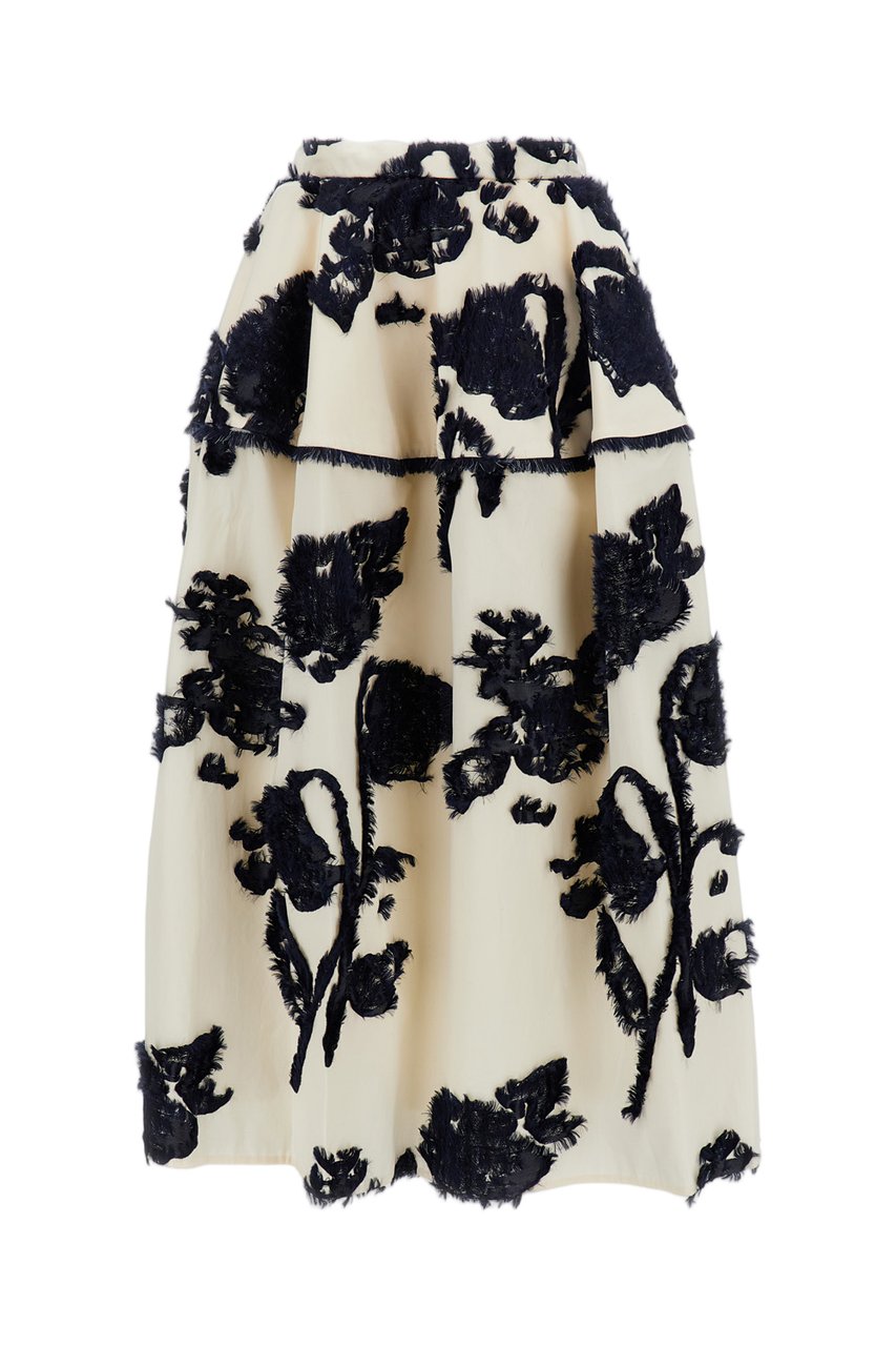 Erdem Voluminous Midi Skirt with Fil Coupé Jacquard Motif Neutraal