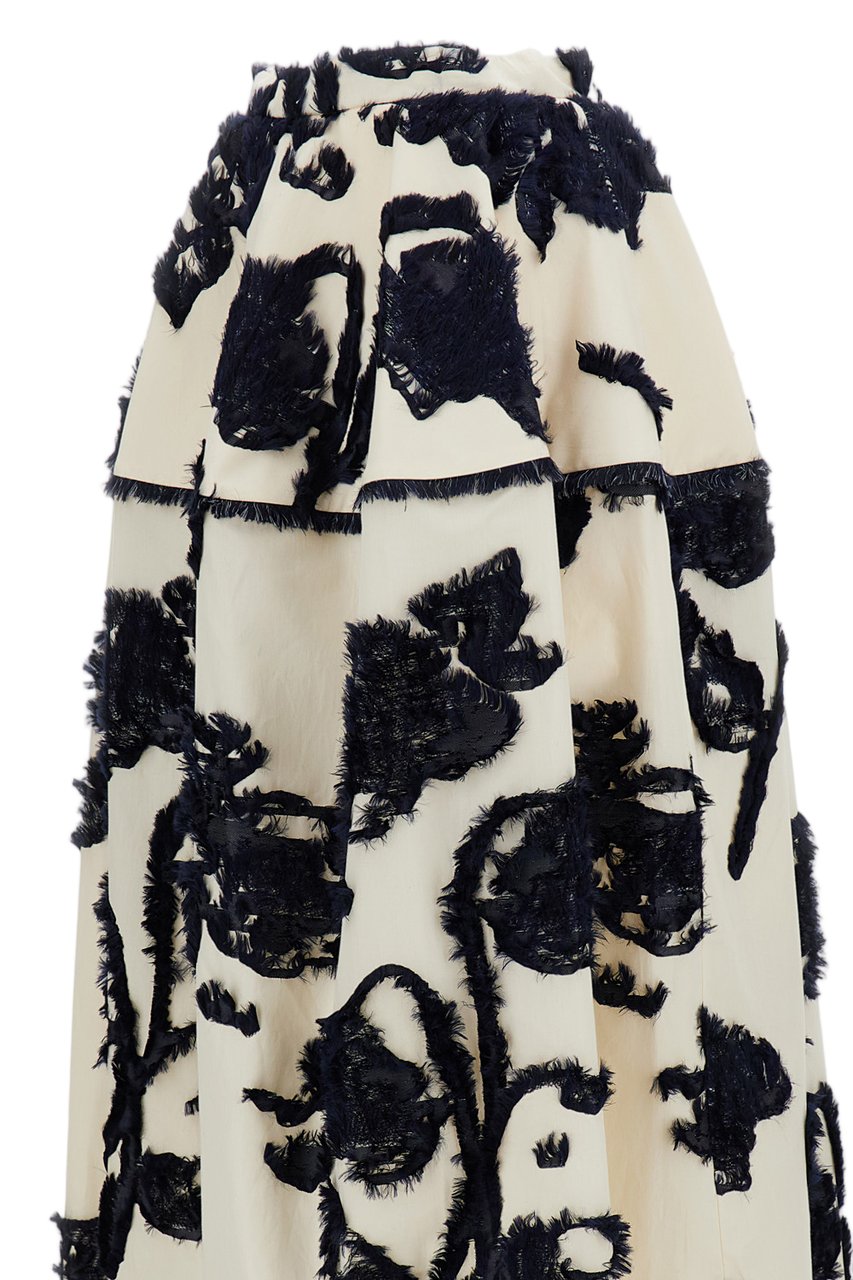Erdem Voluminous Midi Skirt with Fil Coupé Jacquard Motif Neutraal