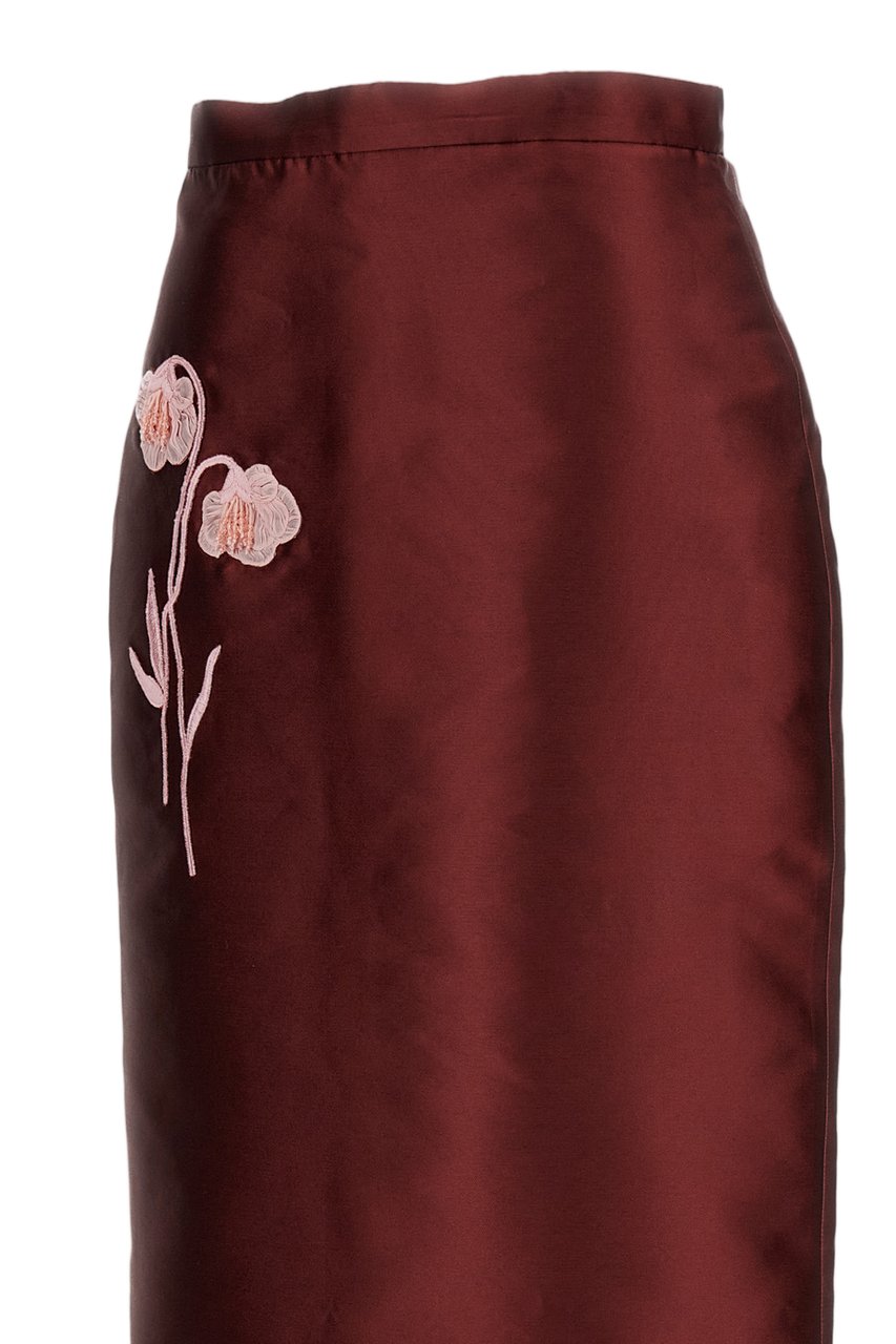 Erdem Burgundy Embroidered Mikado Midi Skirt Maroon