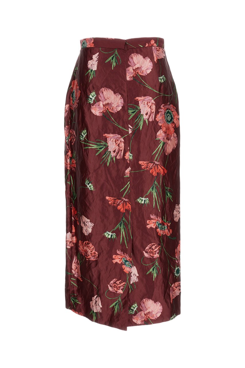 Erdem Ruby Red Floral Satin Skirt Maroon