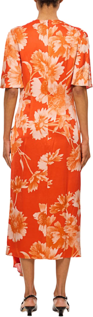Erdem Floral Draped Midi Dress With Gathered Waist Detail Oranje