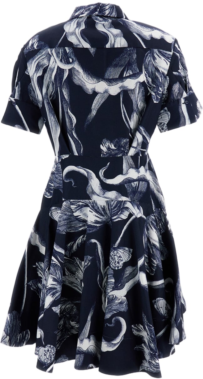 Erdem Knee-Length Mini Shirt Dress with Botanical Garden Print Blauw
